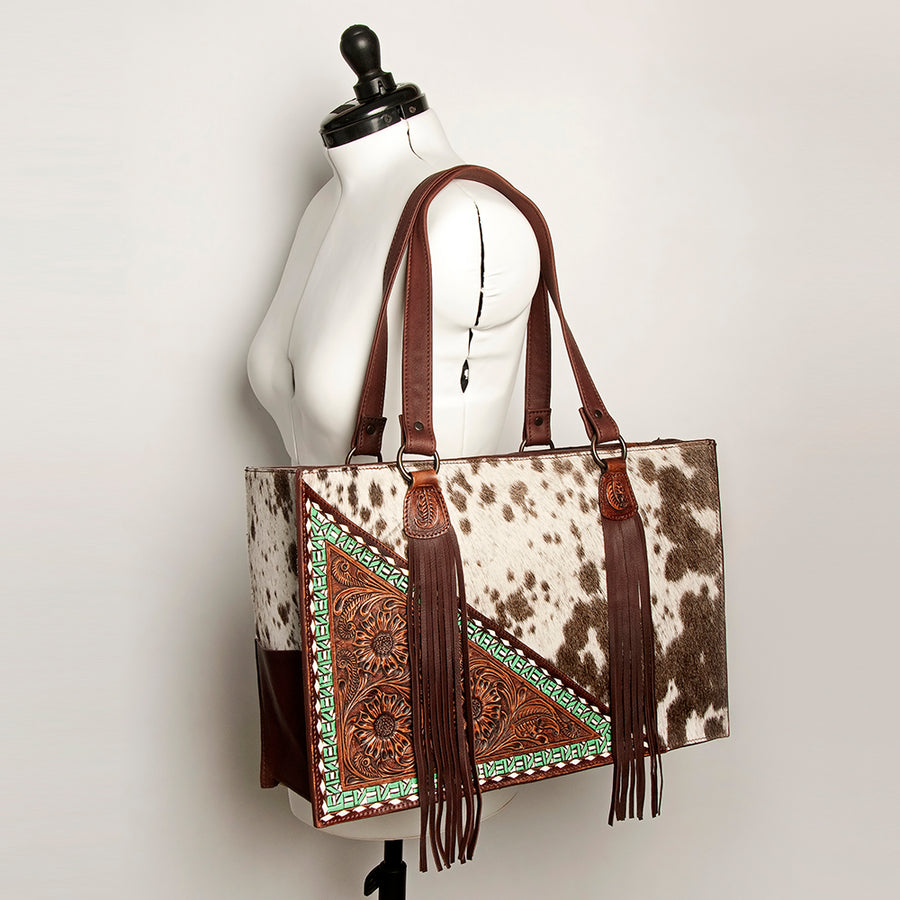American Darling Tote Hand Tooled Hair on Genuine Leather Western Women Bag Handbag Purse | Travel Bags College Casual