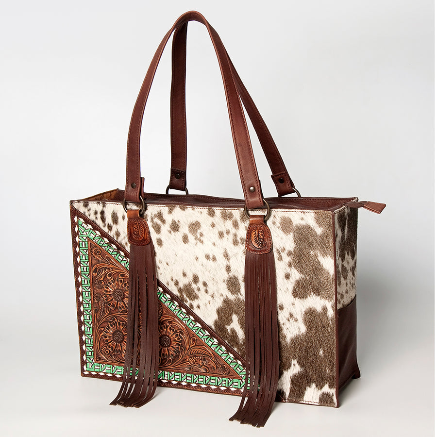 American Darling Tote Hand Tooled Hair on Genuine Leather Western Women Bag Handbag Purse | Travel Bags College - Uhorse
