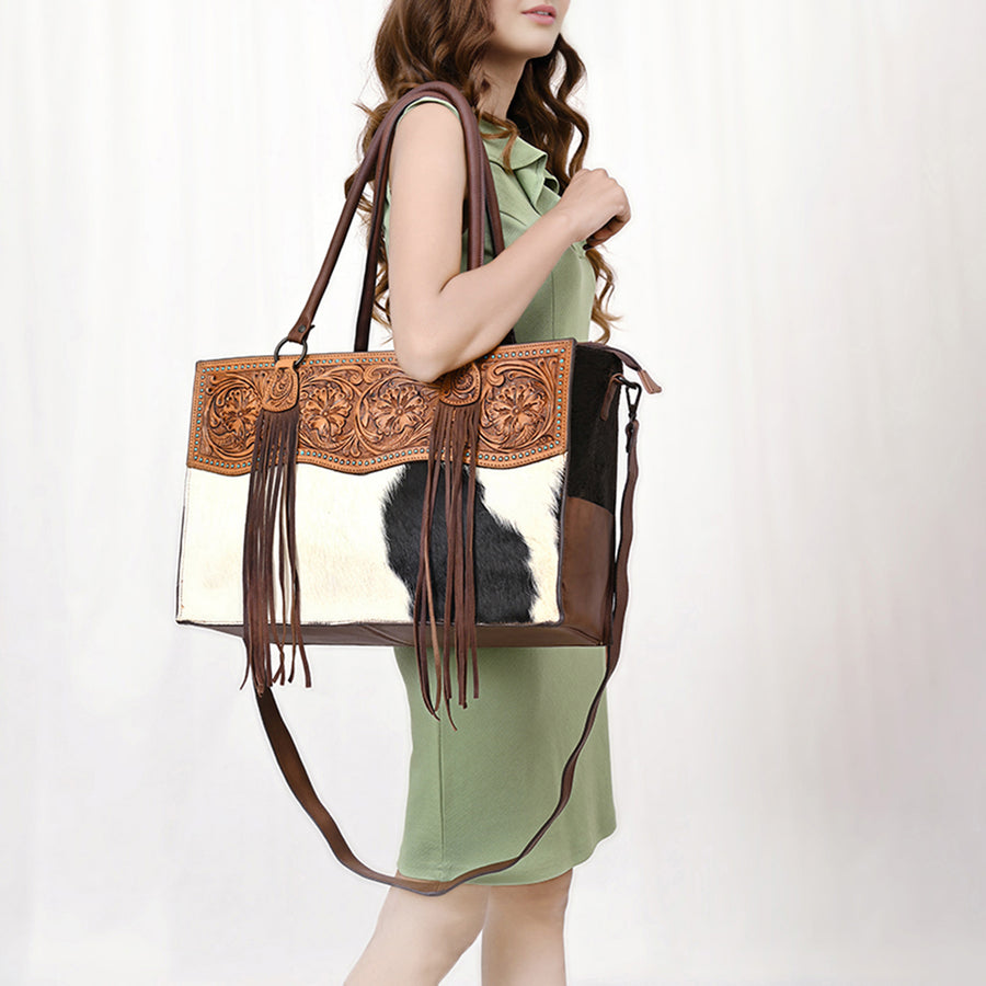 American Darling Tote Hand Tooled Hair on Genuine Leather Western Women Bag Handbag Purse | Travel Bags College Casual