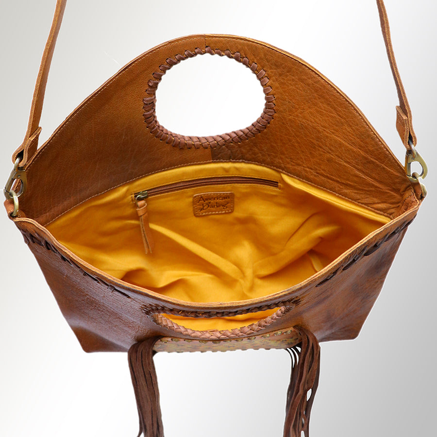 American Darling Bucket Bag Western Hand Painted Genuine Leather Handcrafted Purse with Fringes and YKK Zipper