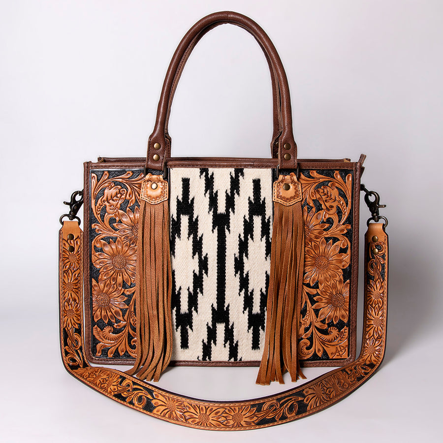 American Darling Briefcase Hand Tooled Hair On Genuine Leather Western Women Bag Handbag | for Cute Laptop