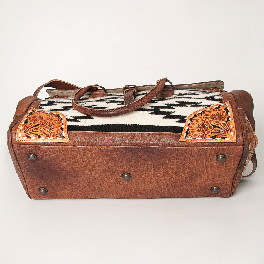 American Darling Duffel Bag Hand Tooled Floral Carved Hair-On Cowhide Genuine Vegetable Tanned Leather Travel Bag YKK Zipper