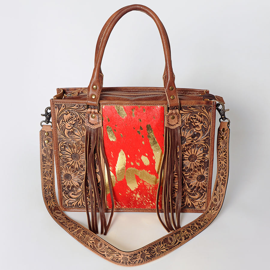 American Darling Briefcase Hand Tooled Hair On Genuine Leather Western Women Bag Handbag | for Cute Laptop
