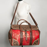 American Darling Duffel Saddle Blanket Hand Tooled Genuine Leather Western Women Bag | Handbag Duffle Weekend Travel Bags for