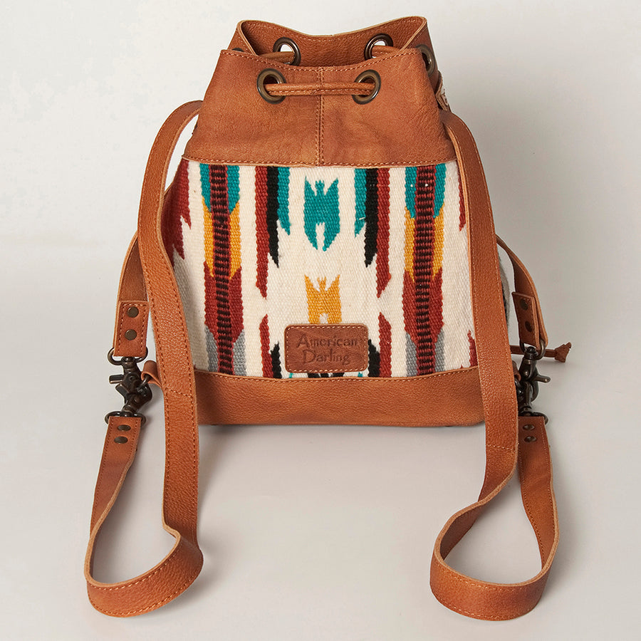 American Darling Bucket Bag for Women, Hand Tooled Floral Leather, Hand-Woven Saddle Blanket, Western Style Genuine Leather