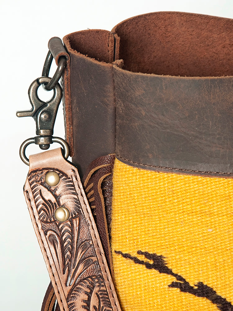 American Darling Messenger Bag Hand Tooled Floral Carved Saddle Blanket Leather Western Bag with Fringes & YKK Zipper