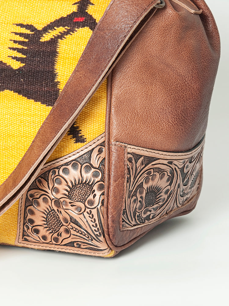 American Darling Duffel Bag Hand Tooled Floral Carved Hair-On Cowhide Genuine Vegetable Tanned Leather Travel Bag YKK Zipper
