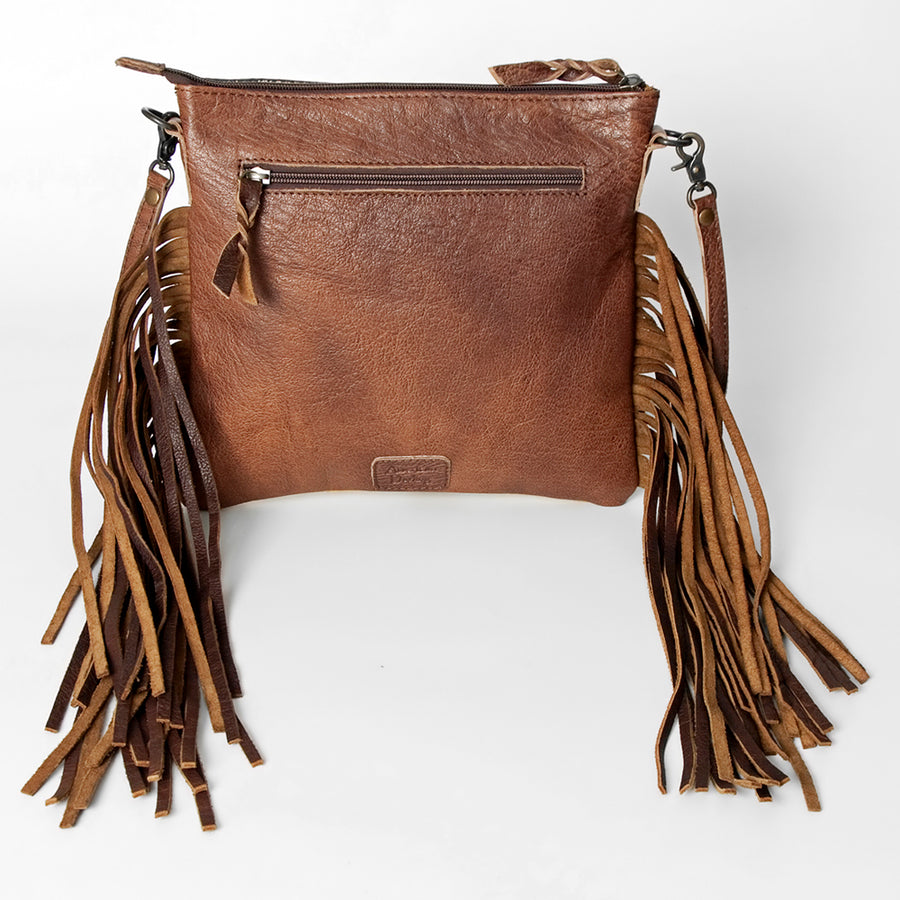 American Darling Western Cross body Bag Hand Tooled Floral Leather & Hand Woven Saddle Blanket with Fringes