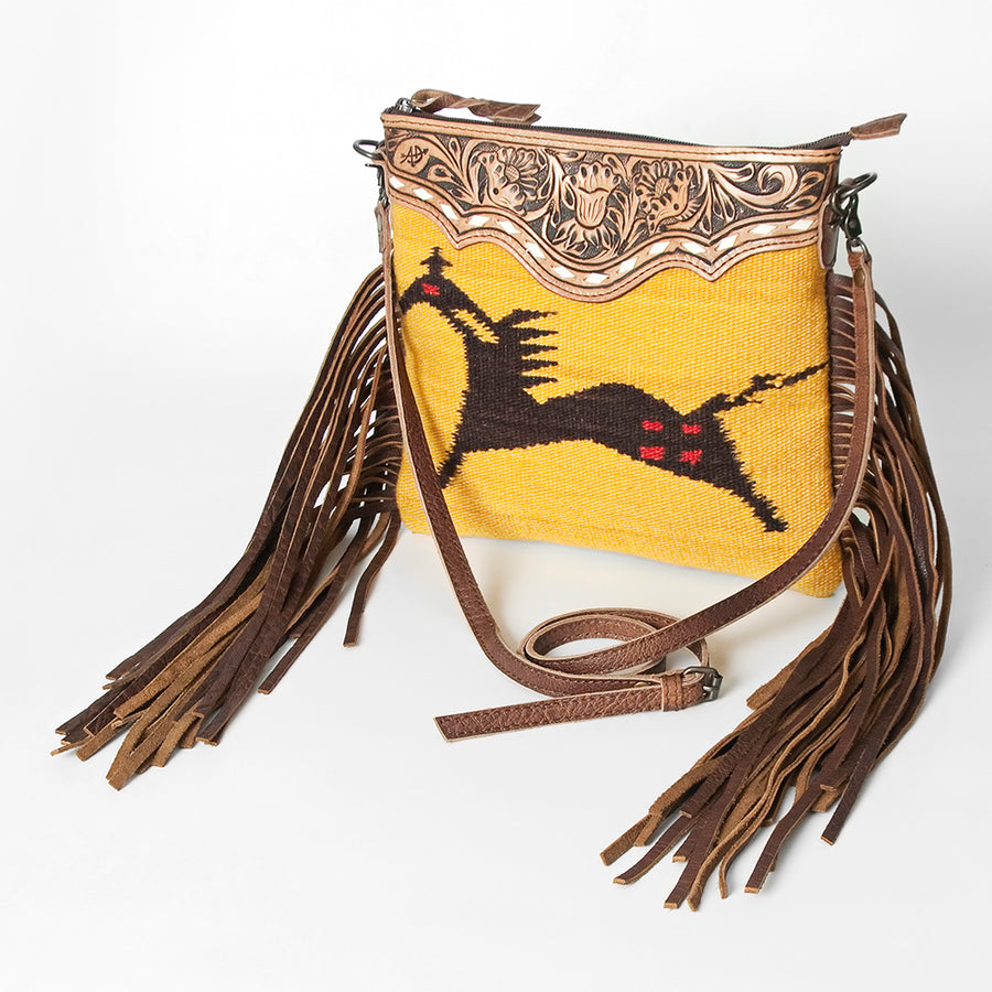 American Darling Western Cross body Bag | Hand-Tooled Leather and Saddle Blanket - Uhorse