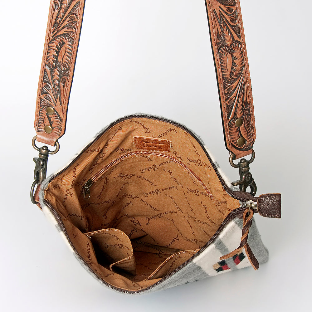 American Darling Cross Body Hand Tooled Saddle Blanket Hair On Genuine Leather Western Women Bag Handbag Purse Crossbody Cute