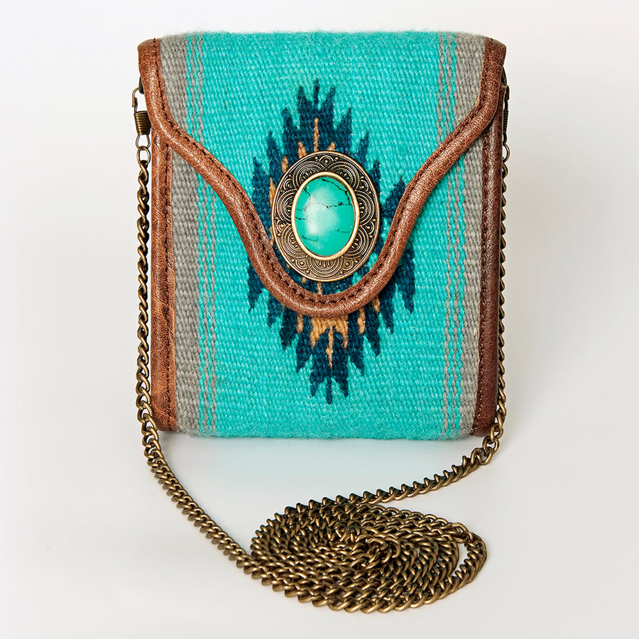 American Darling Small Cross body Bag Western Leather Hair-On Cowhide Hand Tooled Floral Turquoise Concho 5.5x5
