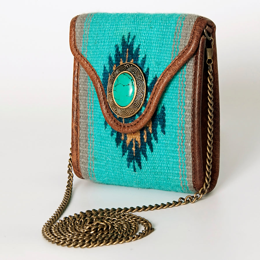 American Darling Western Small Cross body Bag with Hand Woven Saddle Blanket and Turquoise Concho - Uhorse