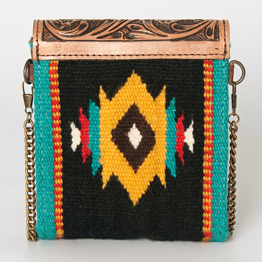 American Darling Small Cross body Bag Western Leather Hair-On Cowhide Hand Tooled Floral Turquoise Concho 5.5x5