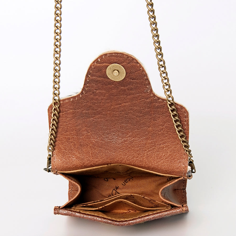 American Darling Small Cross body Bag Western Leather Hair-On Cowhide Hand Tooled Floral Turquoise Concho 5.5x5