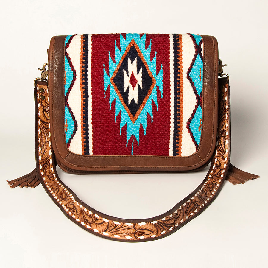 American Darling Hand Tooled Saddle Blanket Cross body Bag Eco-Friendly Genuine Leather Fringed Western Purse YKK Zipper