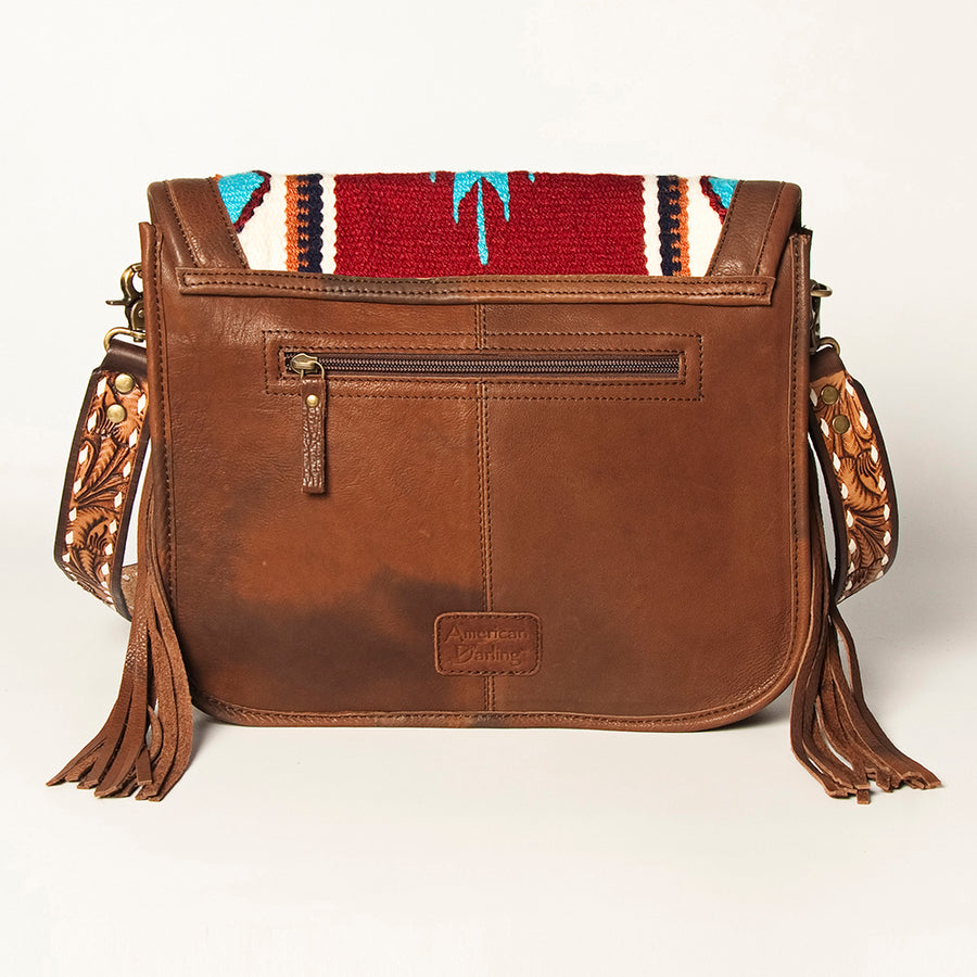 American Darling Hand Tooled Saddle Blanket Cross body Bag Eco-Friendly Genuine Leather Fringed Western Purse YKK Zipper