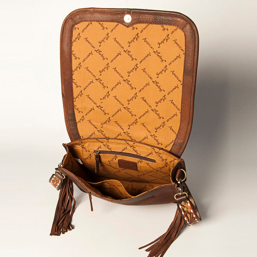 American Darling Hand Tooled Saddle Blanket Cross body Bag Eco-Friendly Genuine Leather Fringed Western Purse YKK Zipper