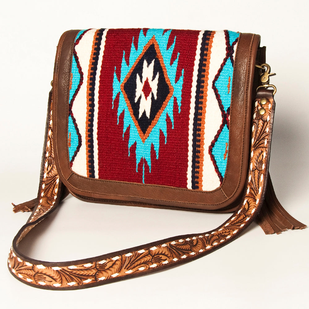 American Darling Cross Body Saddle Blanket Fabric Genuine Leather Western Women Bag Handbag Purse | Crossbody for Cute Travel