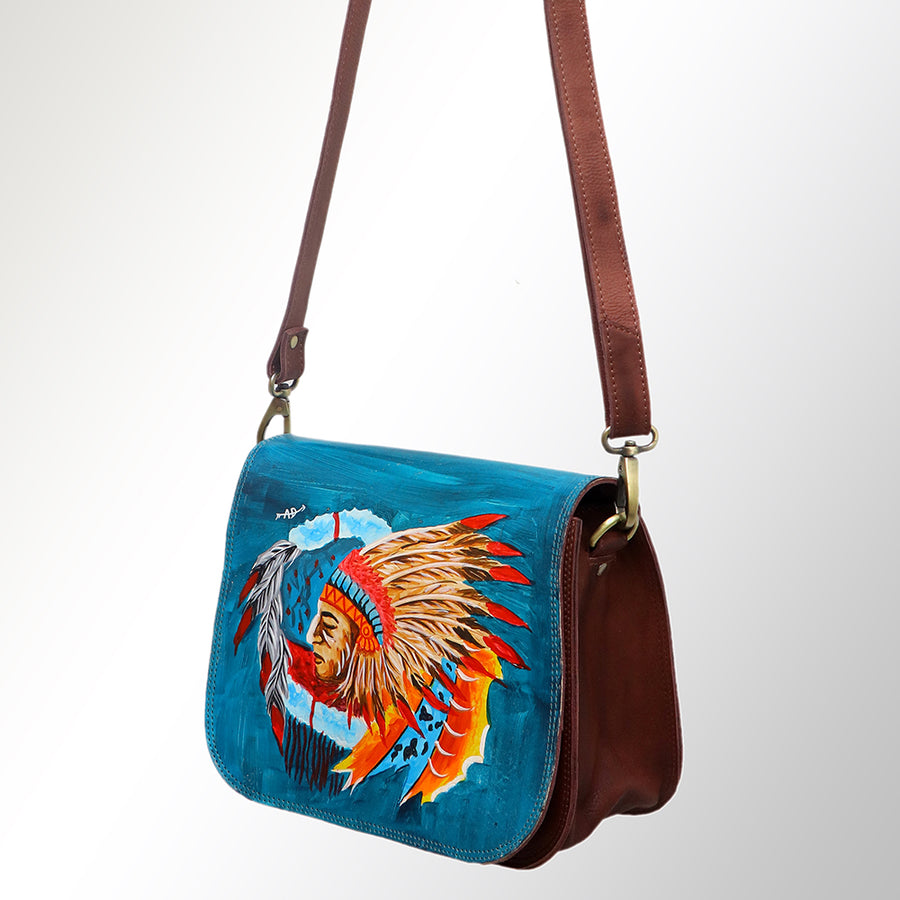 American Darling Hand Painted Western Leather Messenger Bag - Handcrafted - Uhorse