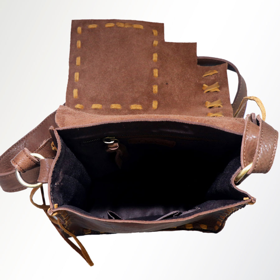 American Darling Cross body Bag, Hand-Painted Genuine Leather, Buck Stitched Western Bag with Fringes and YKK Zipper