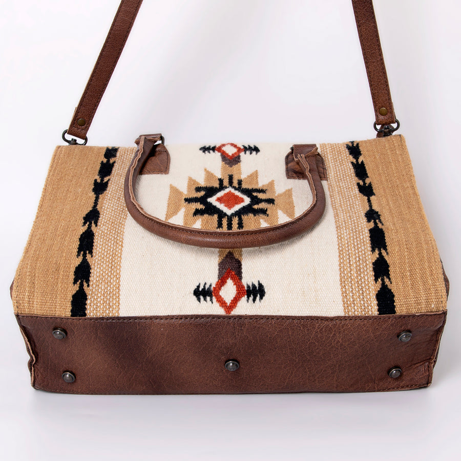 American Darling Tote Bag Hand Woven Saddle Blanket Genuine Leather Western Purse with YKK Zipper & Well-compartmentalized