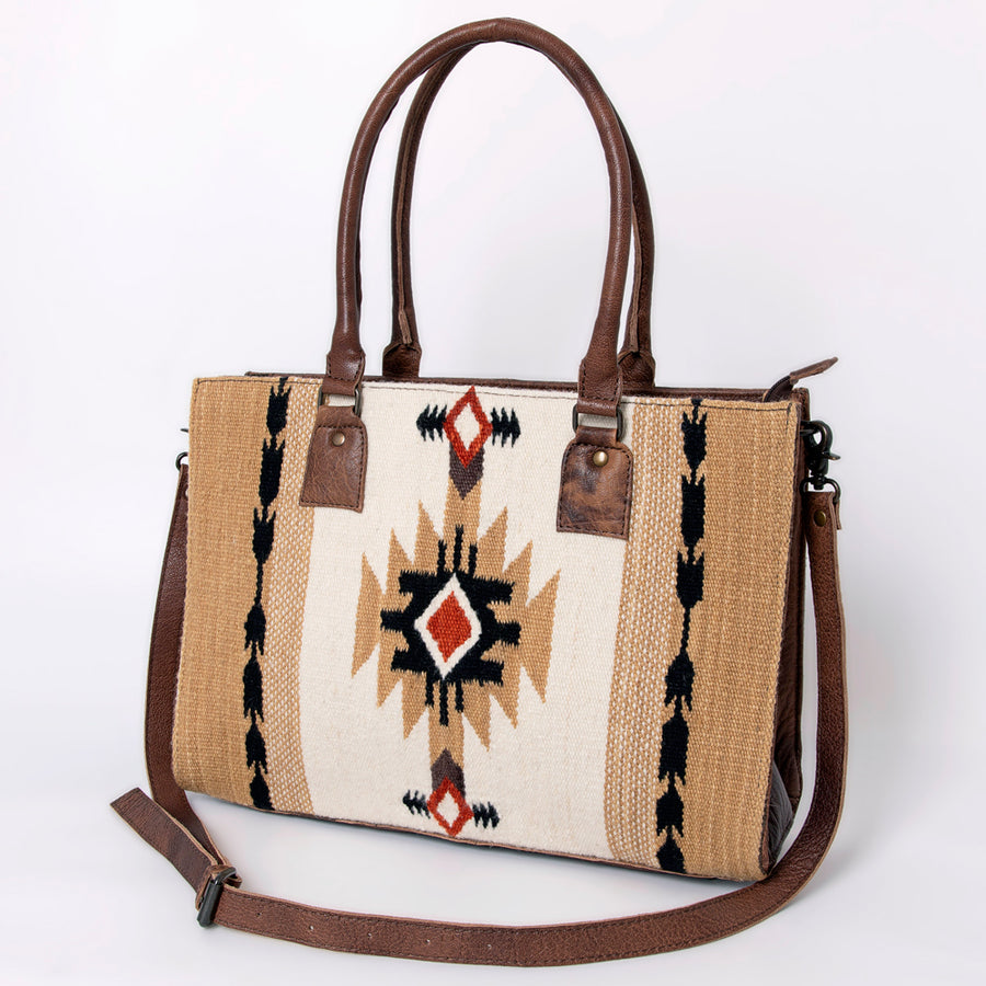 American Darling Hand Woven Saddle Blanket Western Leather Tote Bag - Uhorse