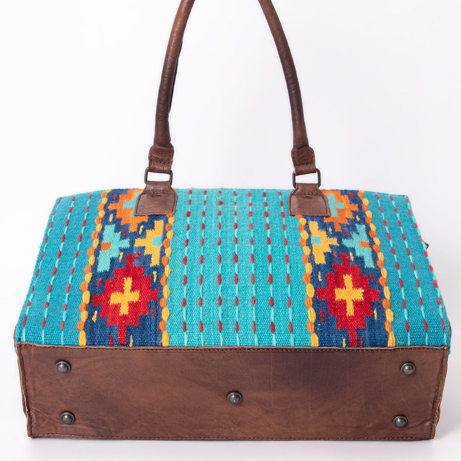 American Darling Tote Bag Hand Woven Saddle Blanket Genuine Leather Western Purse with YKK Zipper & Well-compartmentalized