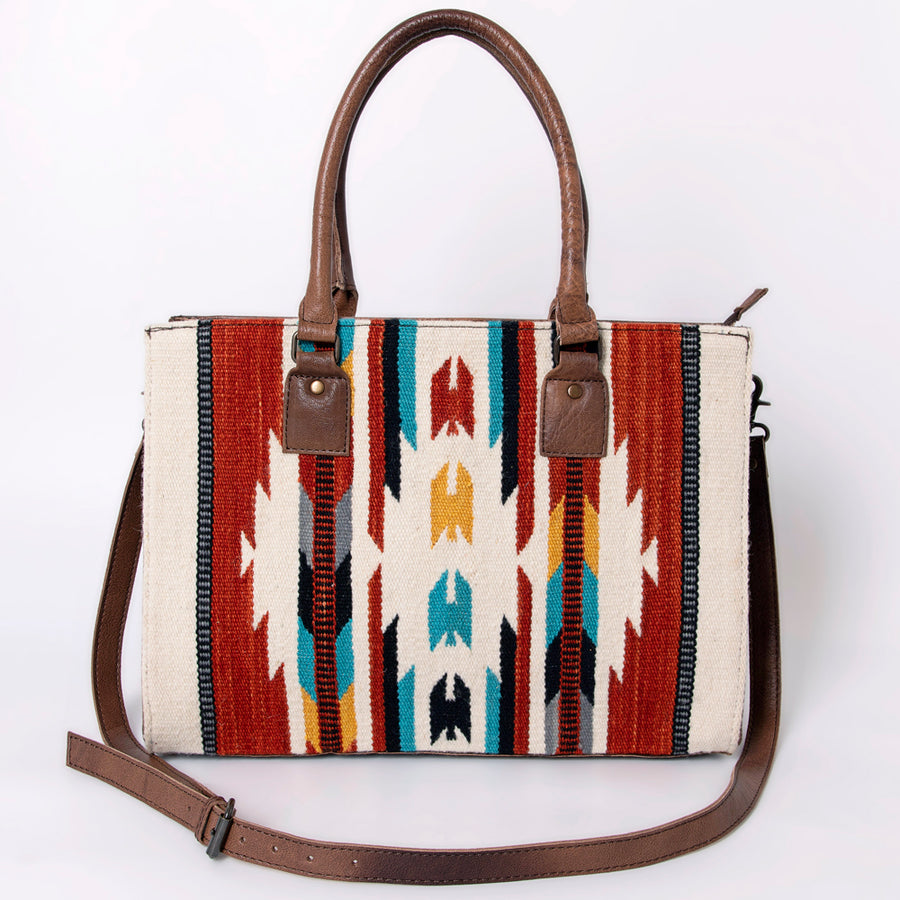American Darling Tote Bag Hand Woven Saddle Blanket Genuine Leather Western Purse with YKK Zipper & Well-compartmentalized