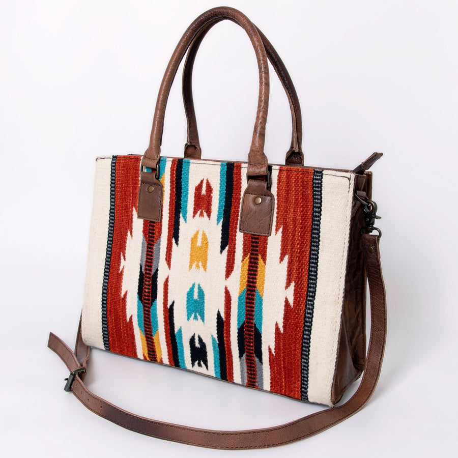 American Darling Hand Woven Saddle Blanket Western Leather Tote Bag - Uhorse