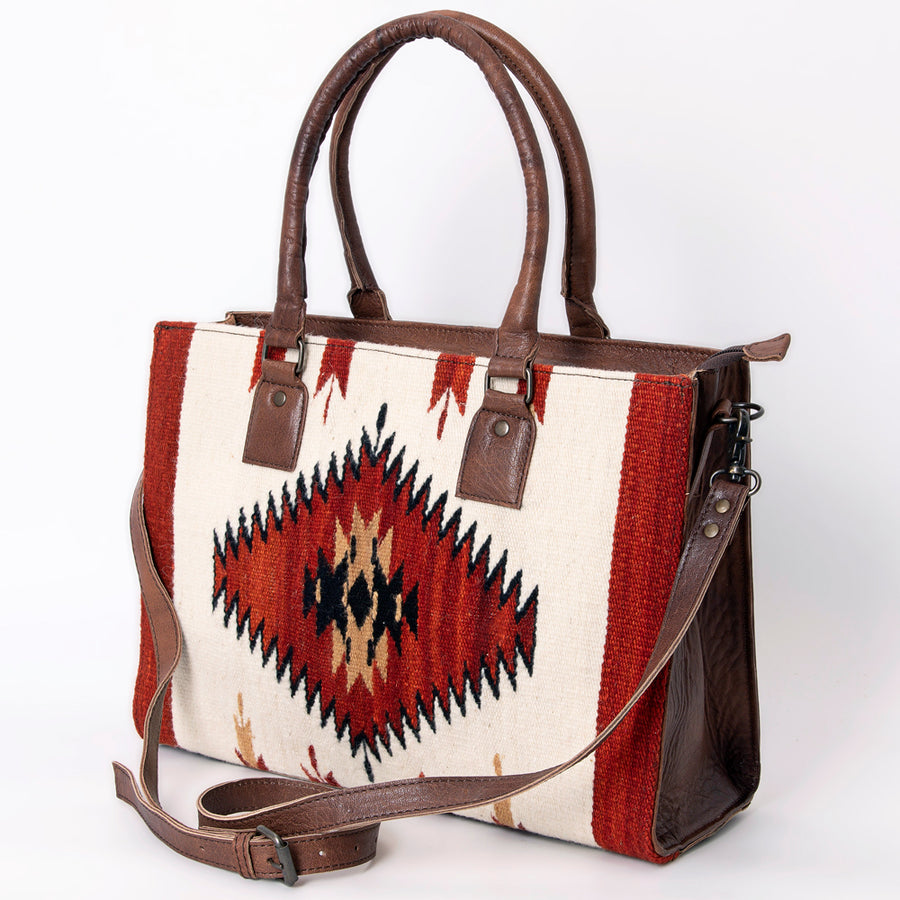 American Darling Tote Bag Hand Woven Saddle Blanket Genuine Leather Western Purse with YKK Zipper & Well-compartmentalized