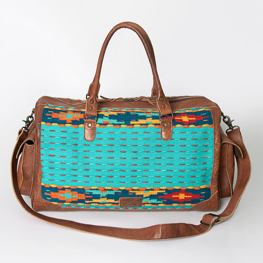 American Darling Duffel Bag Hand Woven Saddle Blanket Genuine Leather Western Travel Bag with YKK Zipper