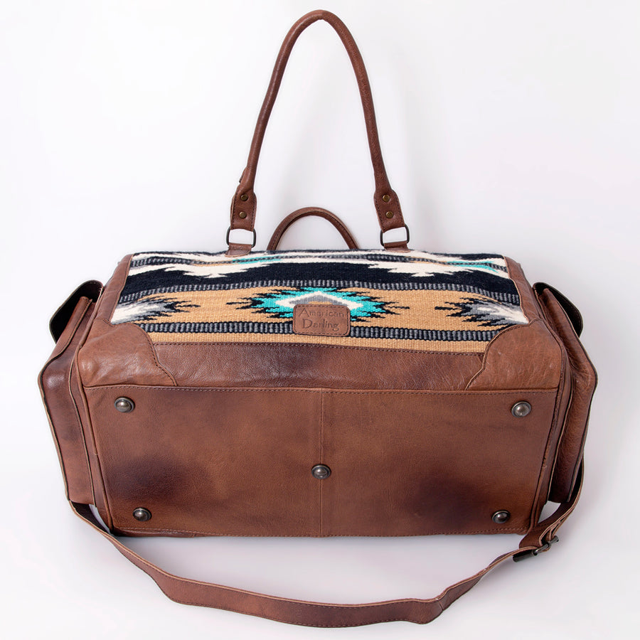 American Darling Duffel Bag Hand Woven Saddle Blanket Genuine Leather Western Travel Bag with YKK Zipper