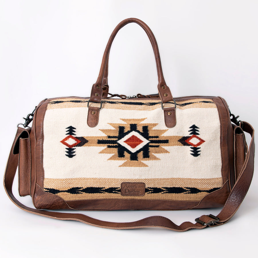 American Darling Duffel Bag Hand Woven Saddle Blanket Genuine Leather Western Travel Bag with YKK Zipper