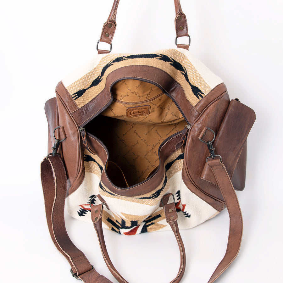 American Darling Duffel Bag Hand Woven Saddle Blanket Genuine Leather Western Travel Bag with YKK Zipper