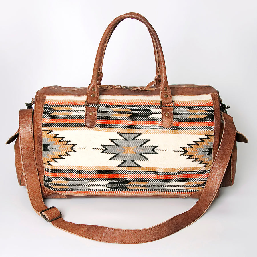 American Darling Duffel Bag Hand Woven Saddle Blanket Genuine Leather Western Travel Bag with YKK Zipper