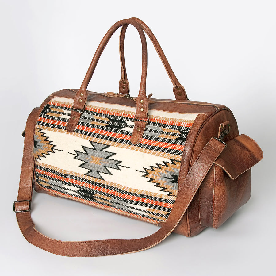 American Darling Hand Woven Saddle Blanket Western Leather Duffel Bag - Uhorse