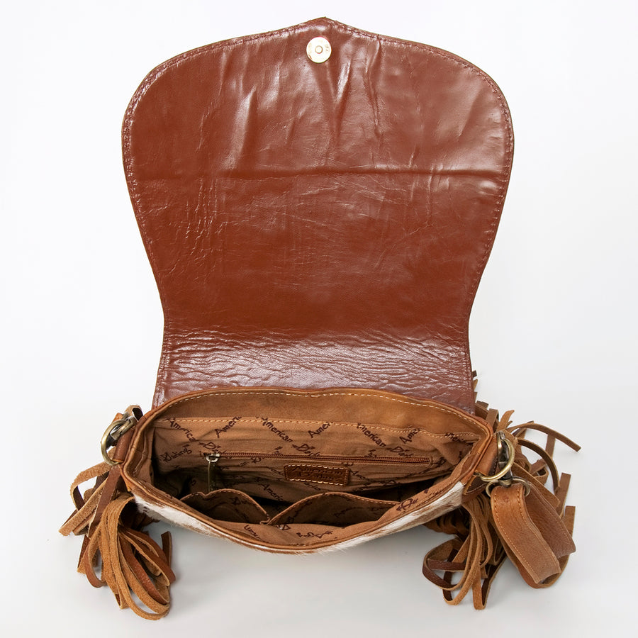 American Darling Messenger Bag Hand Tooled Sunflower Cactus Leather with Fringes Western Crossbody 11.5in x 11.5in