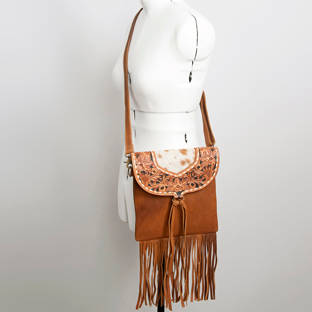 American Darling Messenger Hand Tooled Hair On Genuine Leather Western Women Bag Handbag Purse | Cute