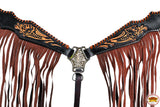HILASON Western Horse Floral Fringes Headstall Breast Collar Set Genuine Leather Black