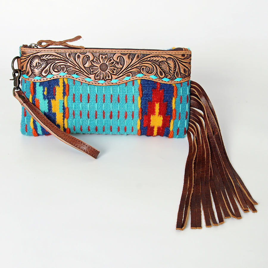 American Darling Wristlet Bag Handcrafted from Floral Embossed Damascus Genuine Leather with YKK Zipper and Wrist Strap