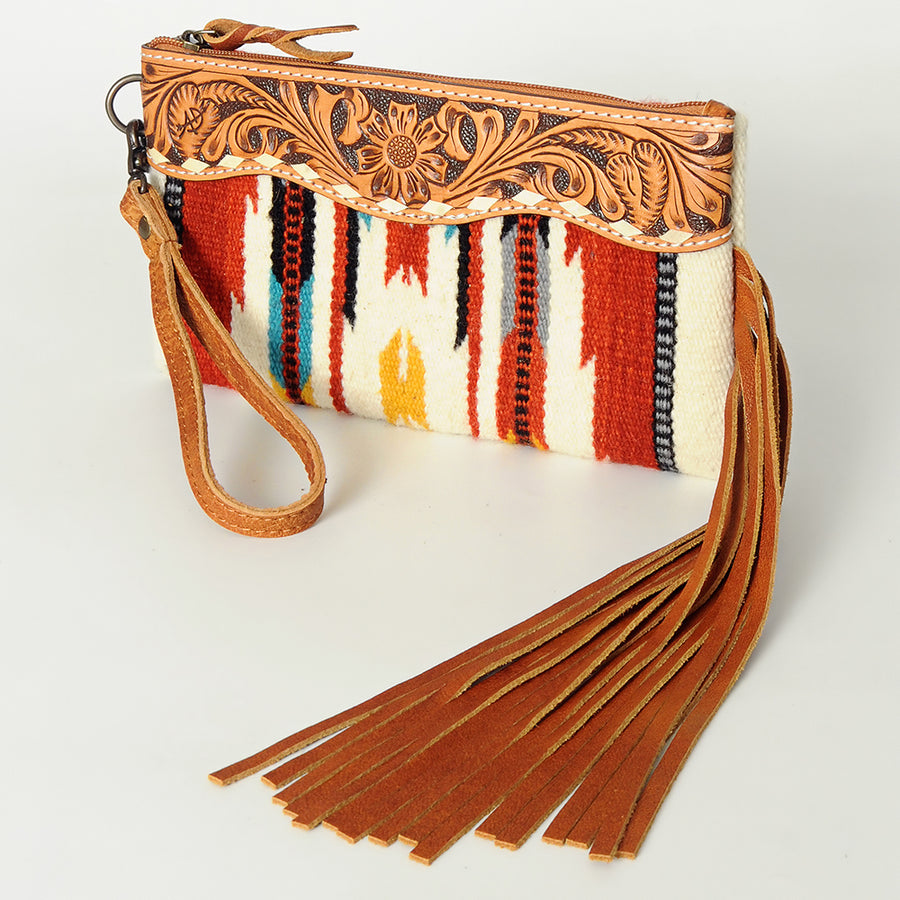 American Darling Hand Tooled Saddle Blanket Wristlet Bag - Uhorse