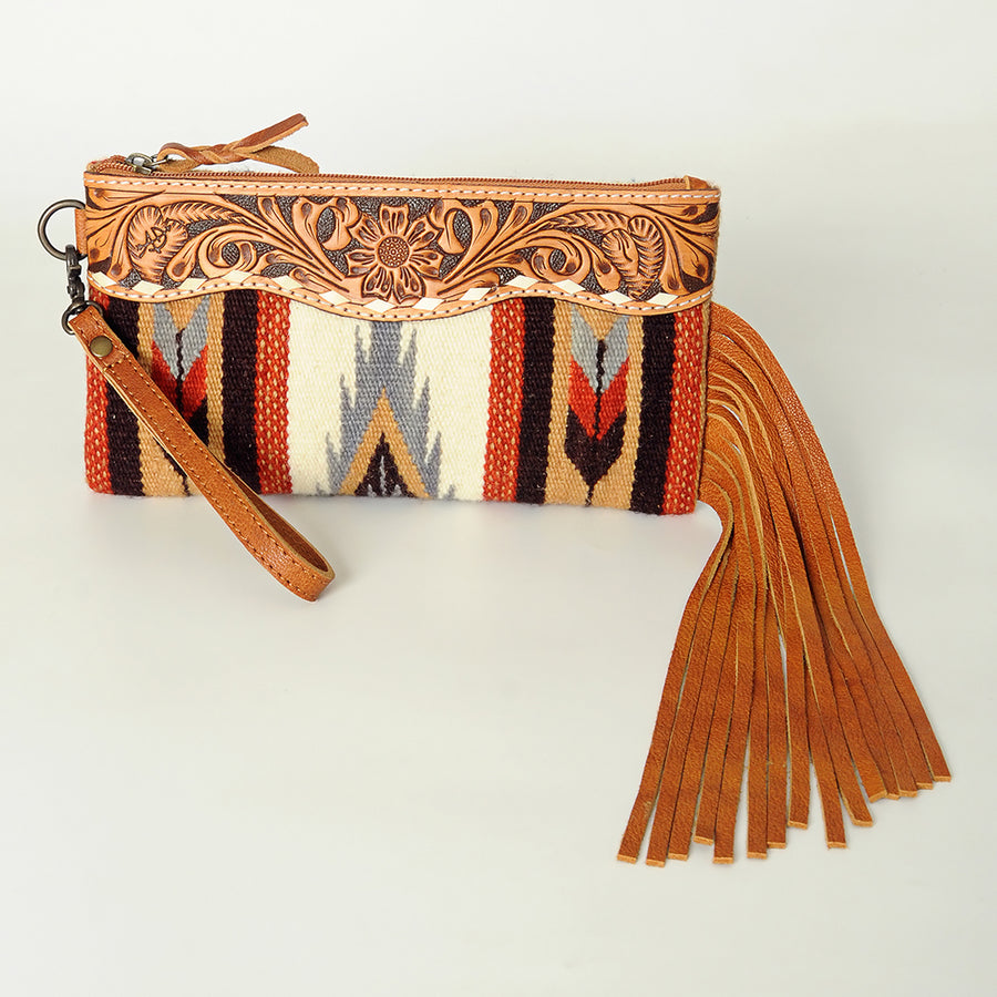 American Darling Wristlet Bag Handcrafted from Floral Embossed Damascus Genuine Leather with YKK Zipper and Wrist Strap