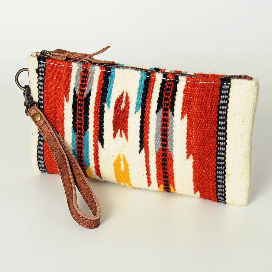 American Darling Western Leather Wristlet Bag with Hand Woven Saddle Blanket - Uhorse