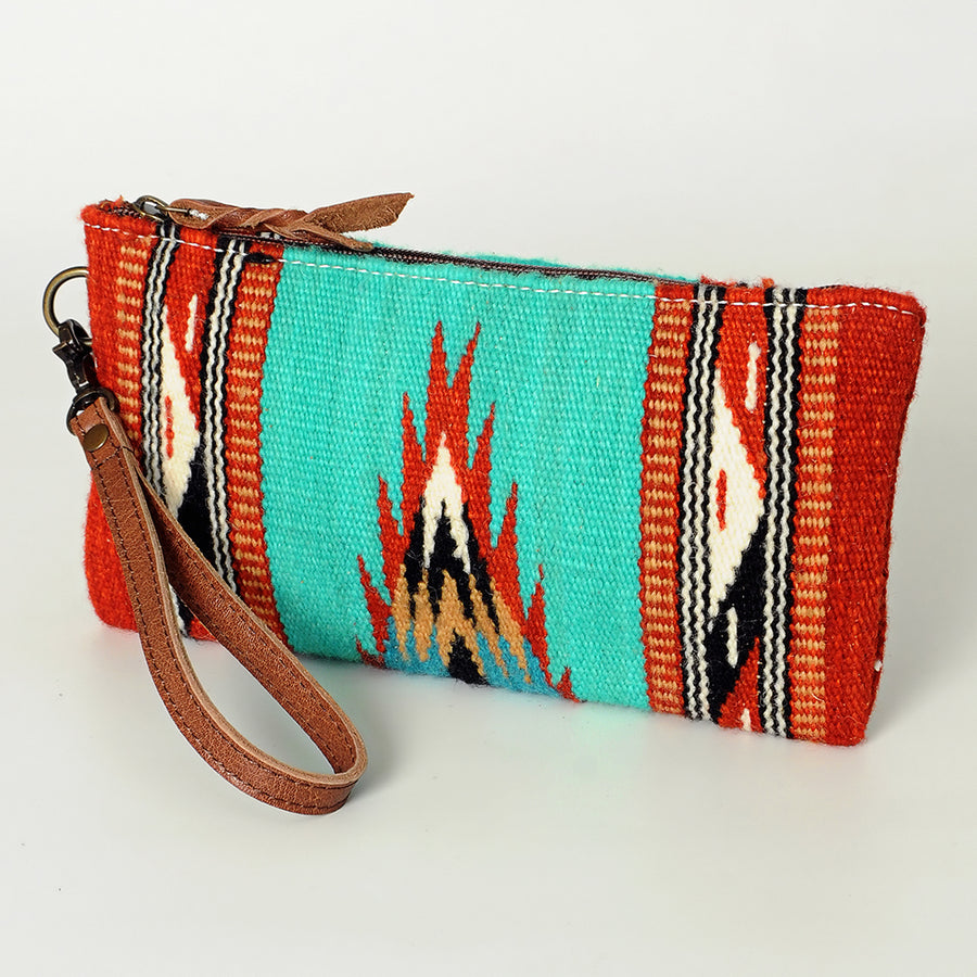 American Darling Western Leather Wristlet Bag with Hand Woven Saddle Blanket - Uhorse