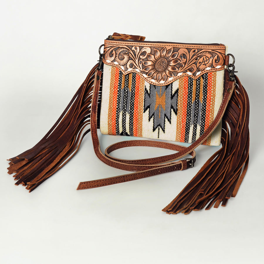 American Darling Western Cross body Bag with Hand Woven Saddle Blanket and Fringes - Uhorse