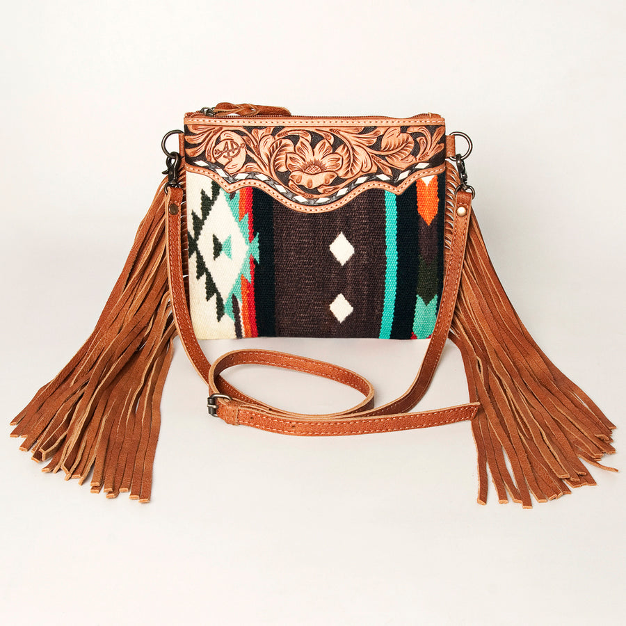 American Darling CrossBody Bag Saddle Blanket Fabric Genuine Leather Western Women Handbag Purse | for Cute Travel
