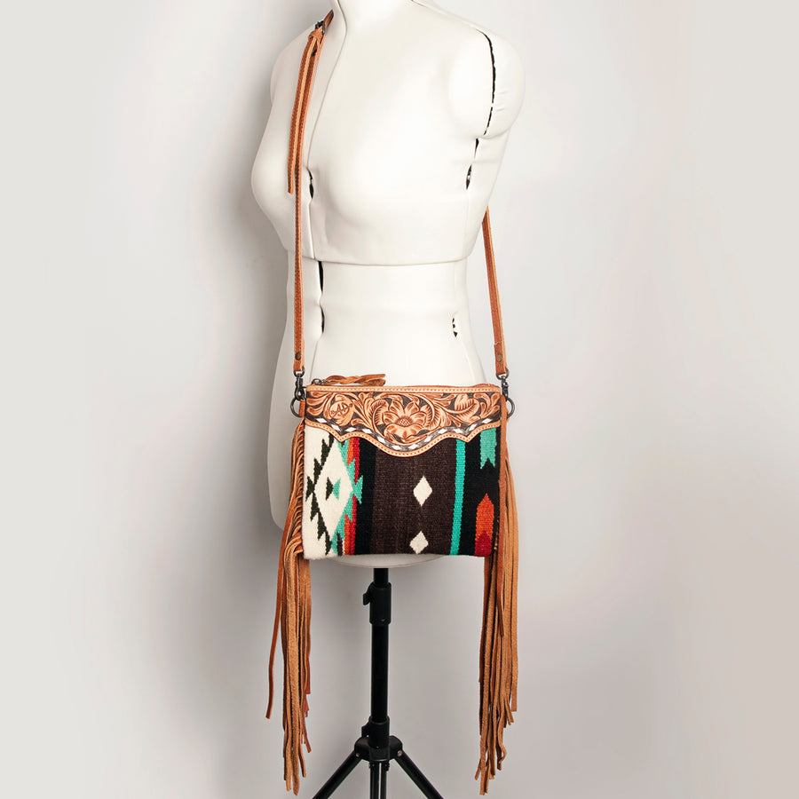 American Darling CrossBody Bag Saddle Blanket Fabric Genuine Leather Western Women Handbag Purse | for Cute Travel