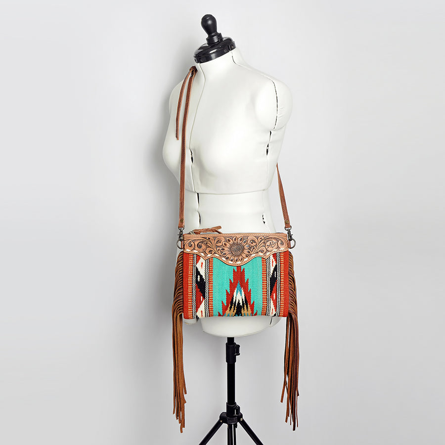 American Darling CrossBody Bag Saddle Blanket Fabric Genuine Leather Western Women Handbag Purse | for Cute Travel