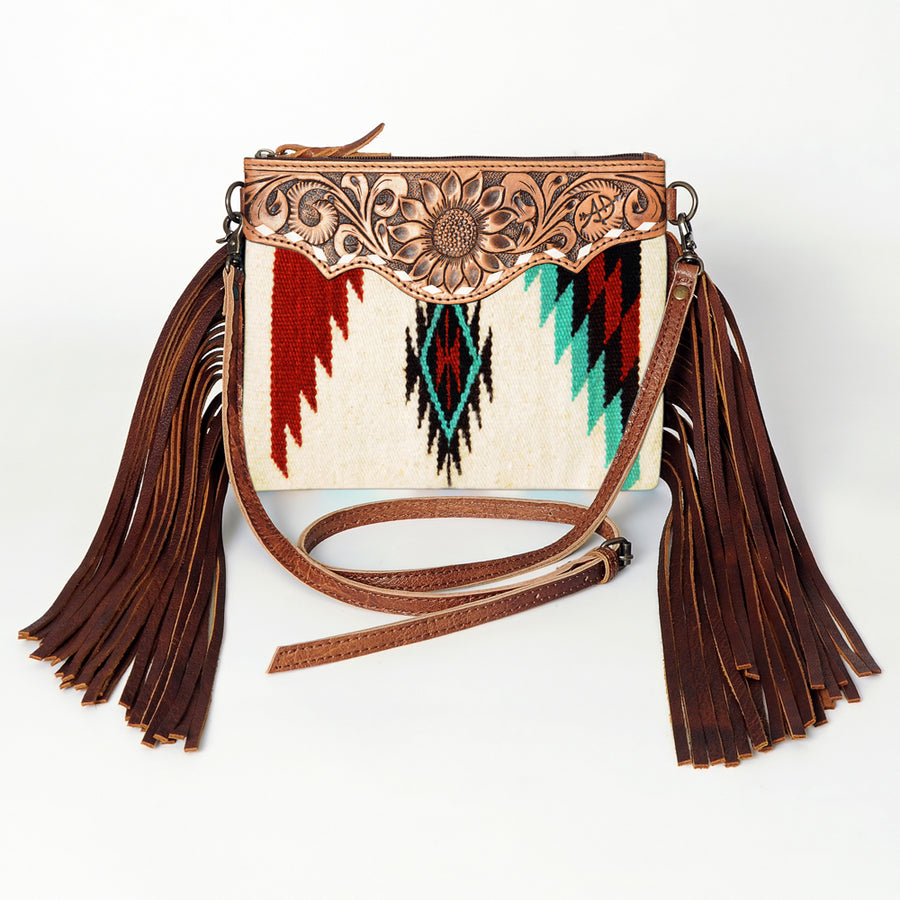 American Darling CrossBody Bag Saddle Blanket Fabric Genuine Leather Western Women Handbag Purse | for Cute Travel