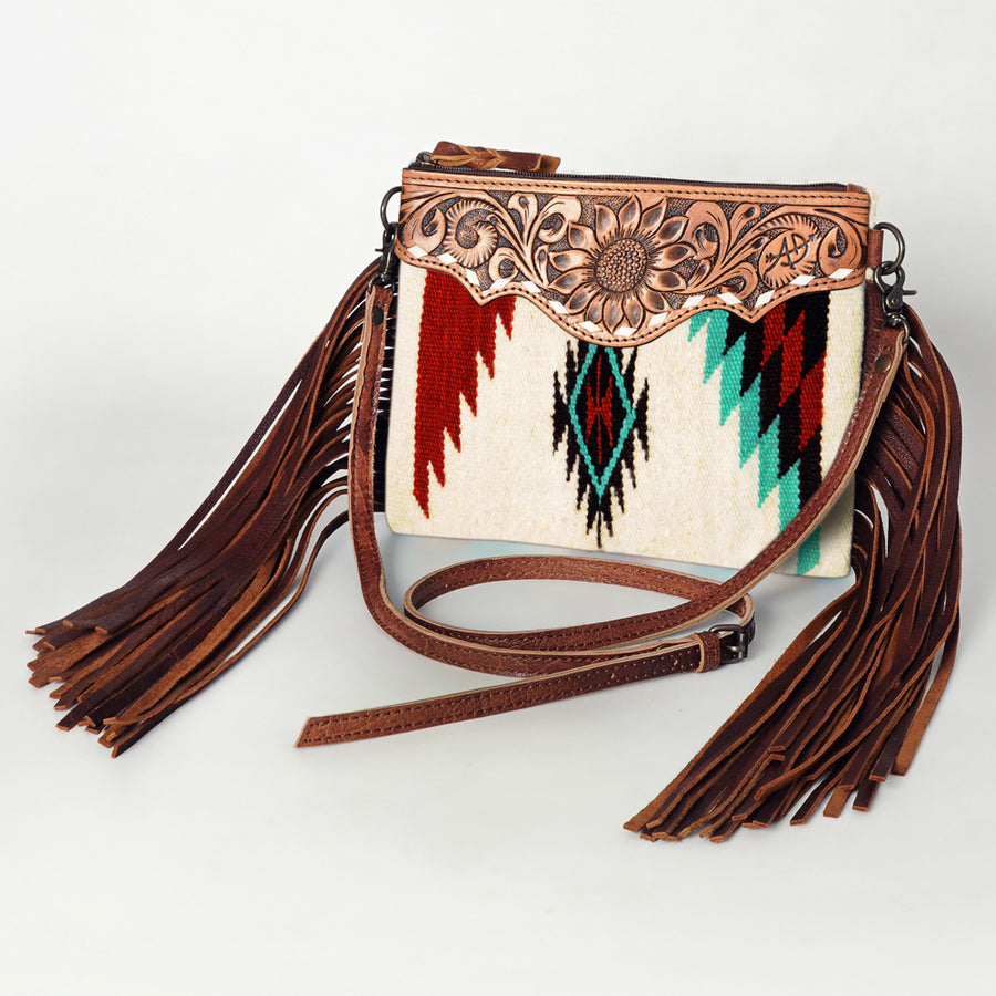 American Darling Western Cross body Bag with Hand Woven Saddle Blanket and Fringes - Uhorse